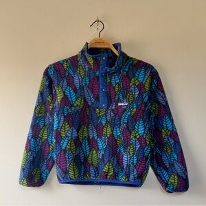 Vintage 90's Patagonia Leaf Pattern Snap T Fleece Synchilla Pullover - Kids 12